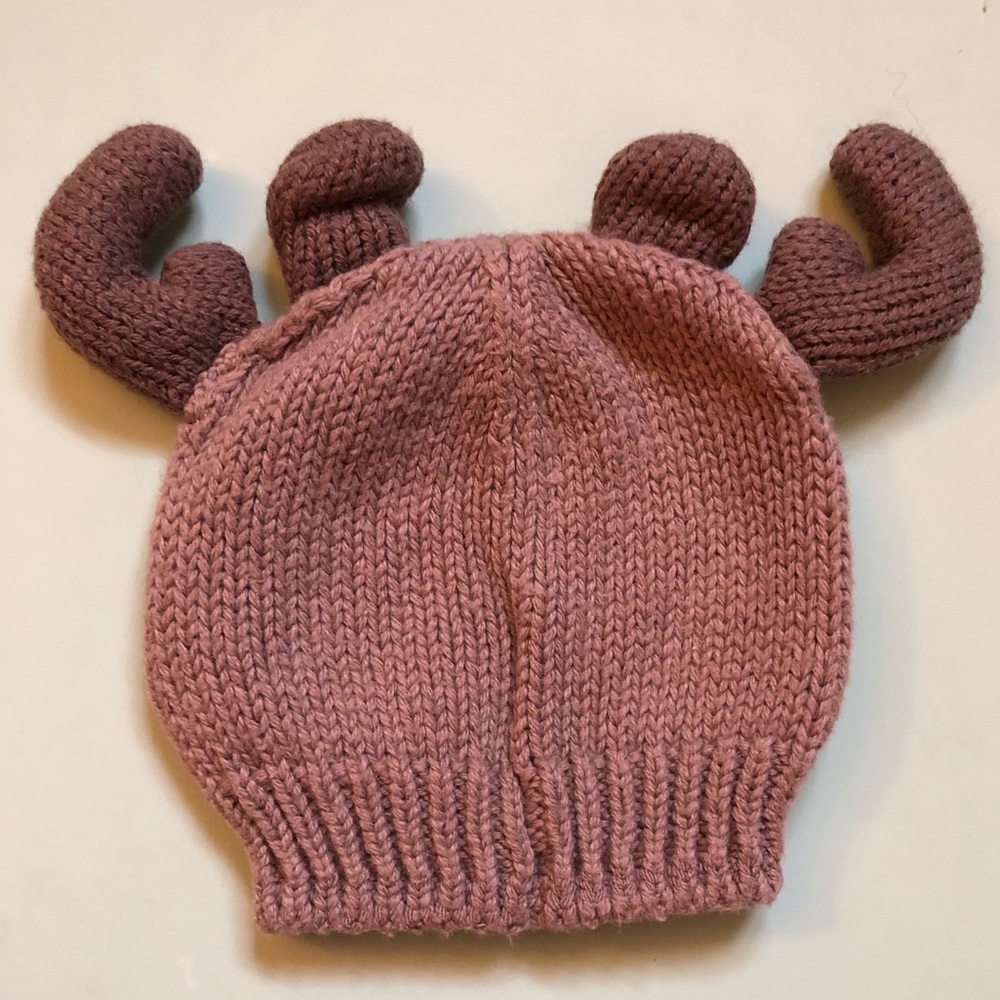 NEW Hand Knitted Reindeer Baby Hat 0-3 Months